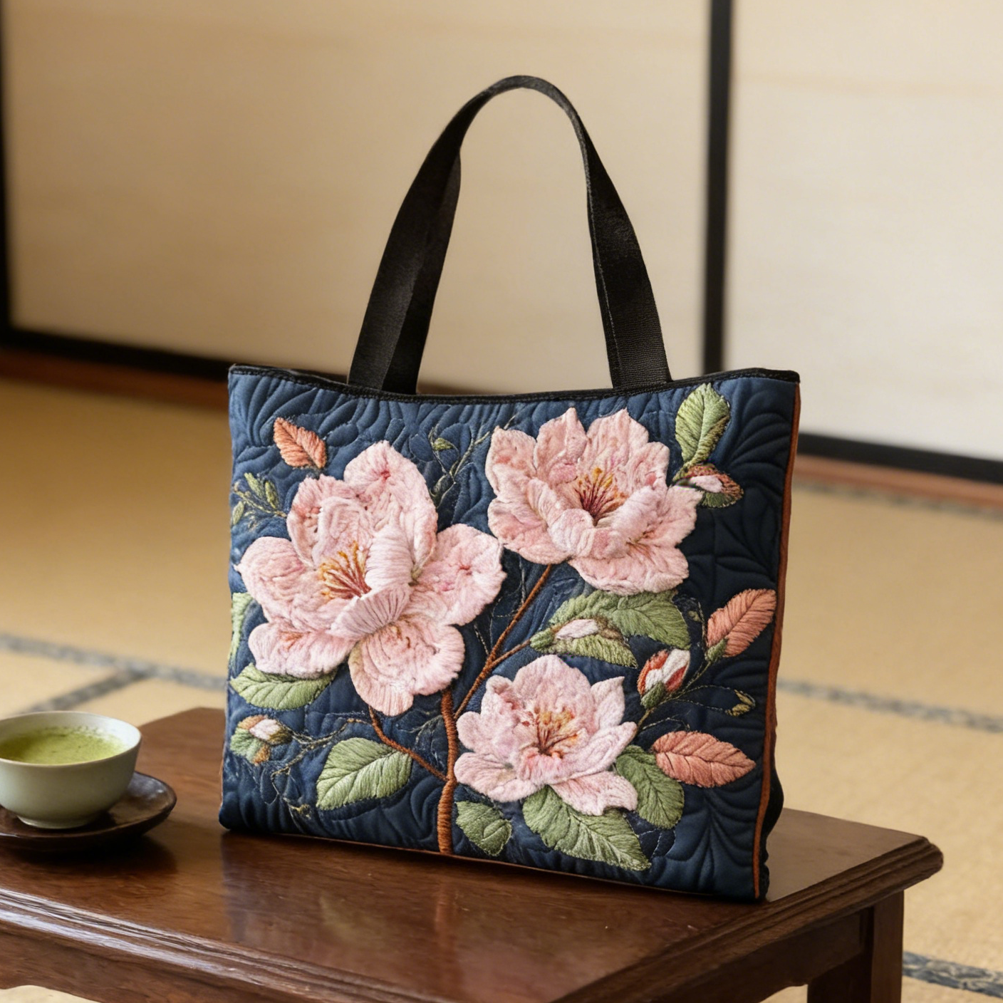 Pink Blossom Quilted Tote Bag