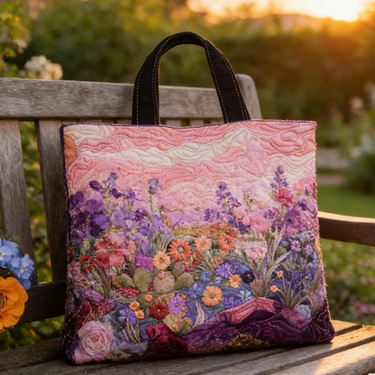 Sunset Flower Field Quilted Tote Bag