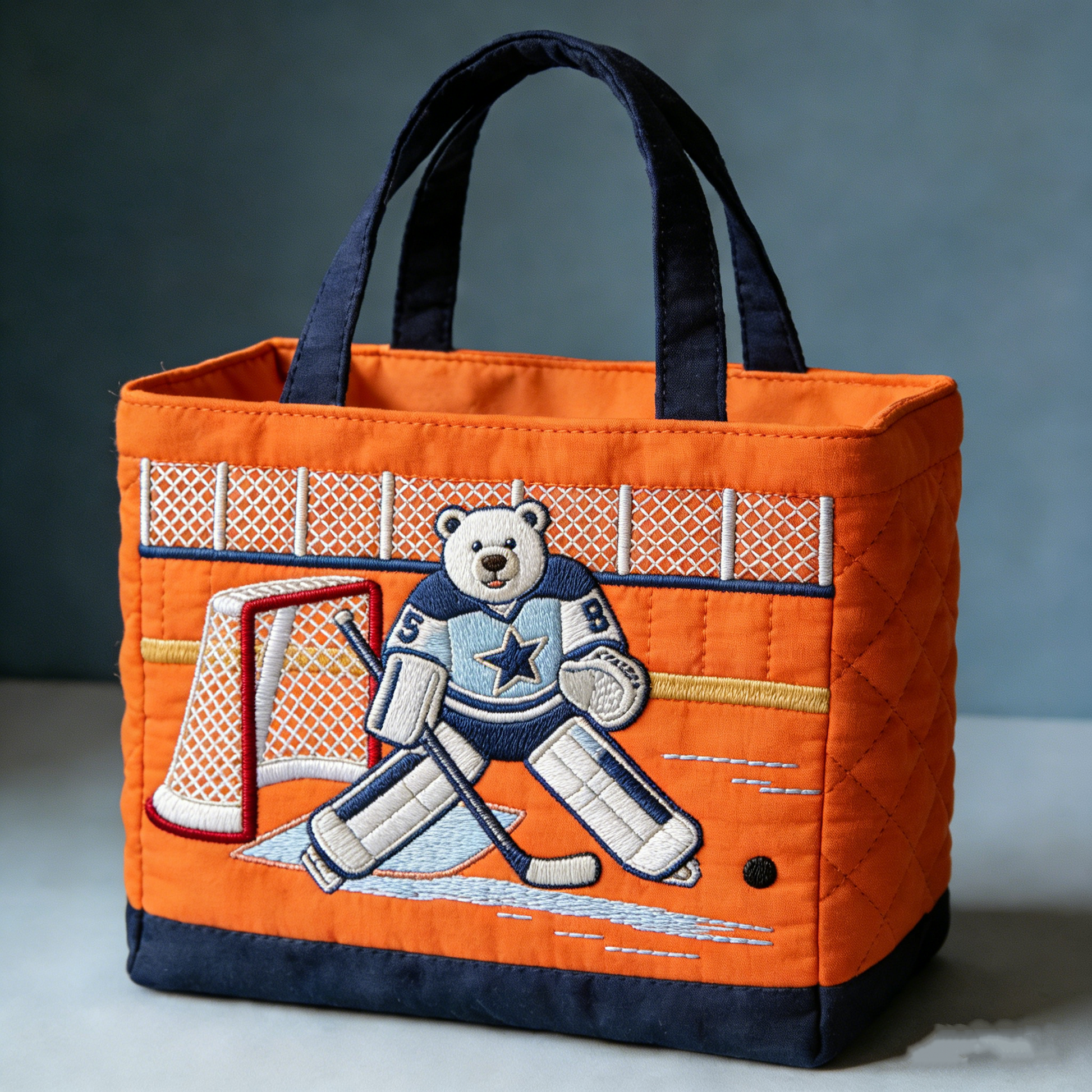 Handmade Quilted Sporty Tote Bag, Hockey Pattern Fabric Shoulder Handbag