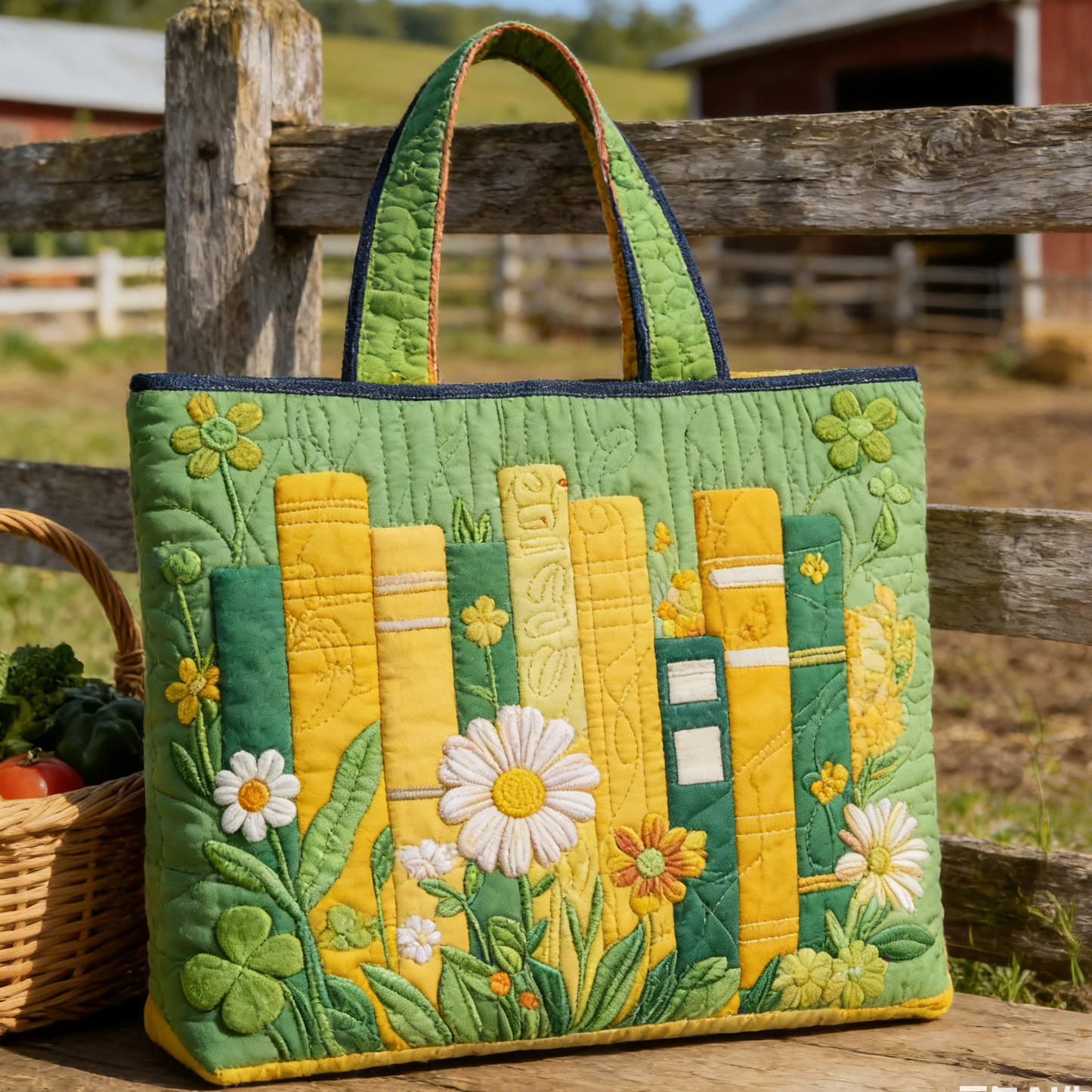 Sunny Book & Floral Quilted Tote Bag