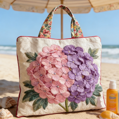 Bi Color Hydrangea Quilted Tote Bag