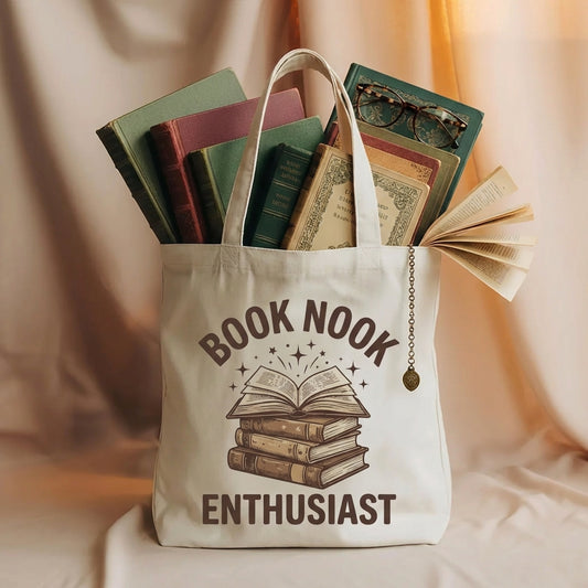 Vintage 'Book Nook Enthusiast' for Book Lovers Canvas Tote Bag