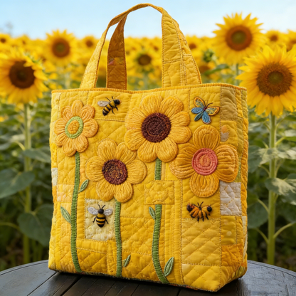 Sunflower-Themed Quilted Tote Bag