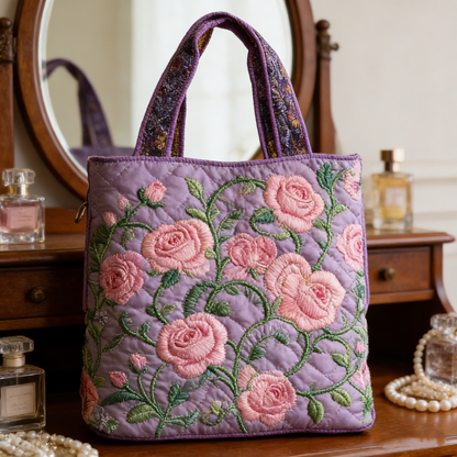 Pink Rose Quilted Tote Bag