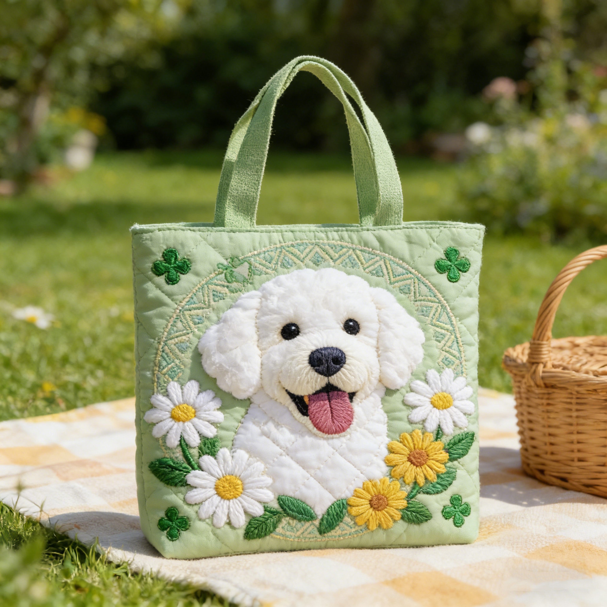 Picnic Meadow Pet Embroidery Tote Bag
