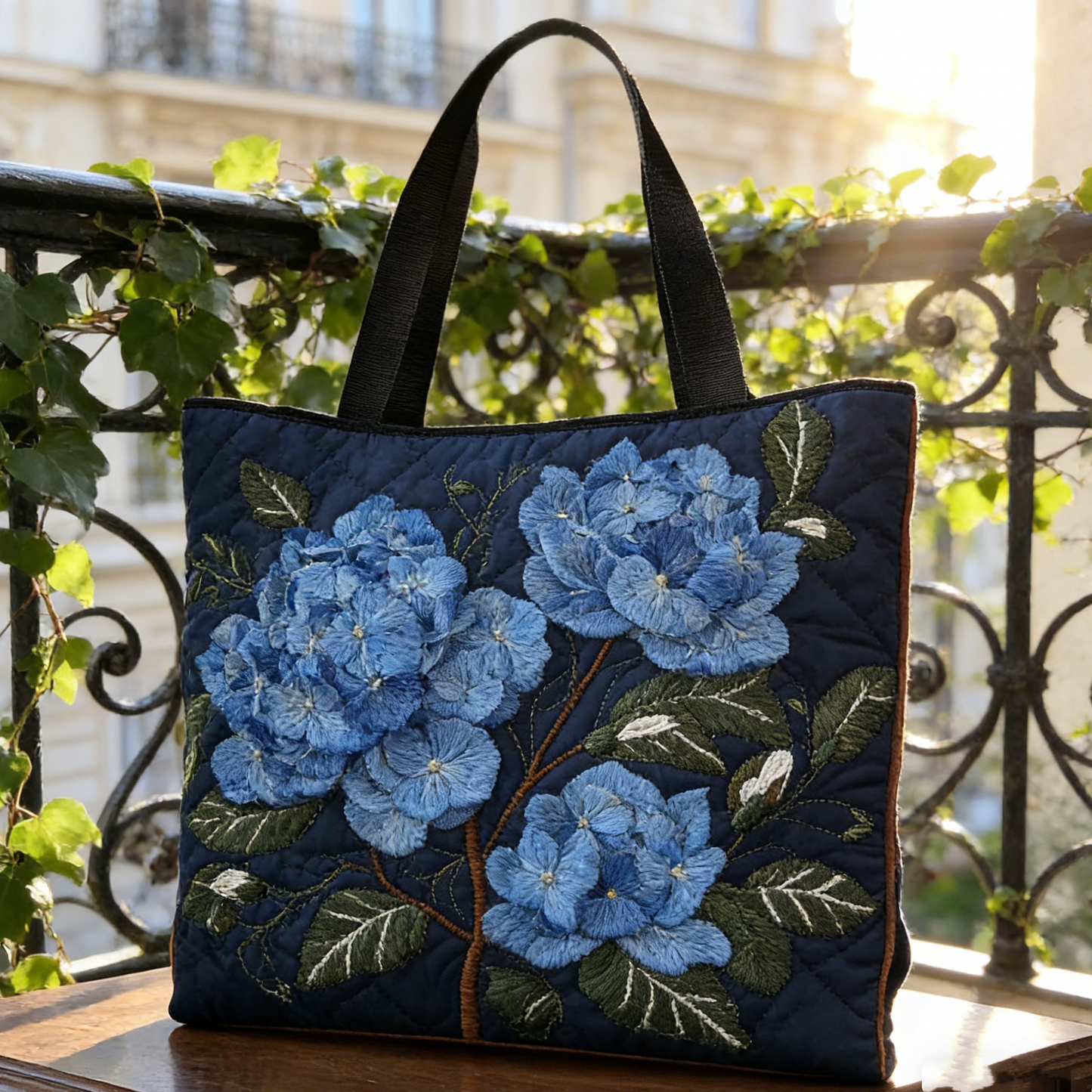 Blue Hydrangea Quilted Tote Bag