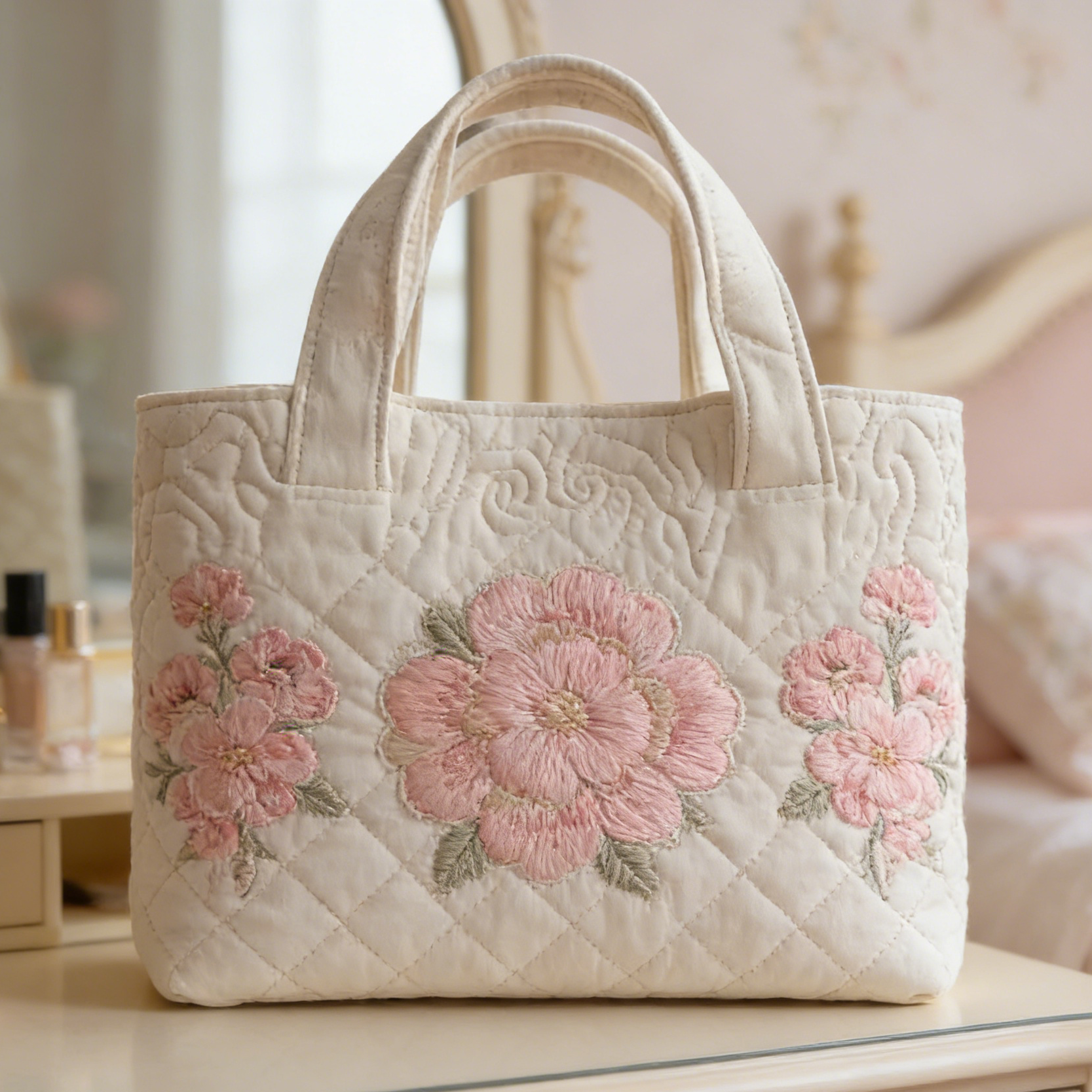 Blush Peony Quilted Tote Bag
