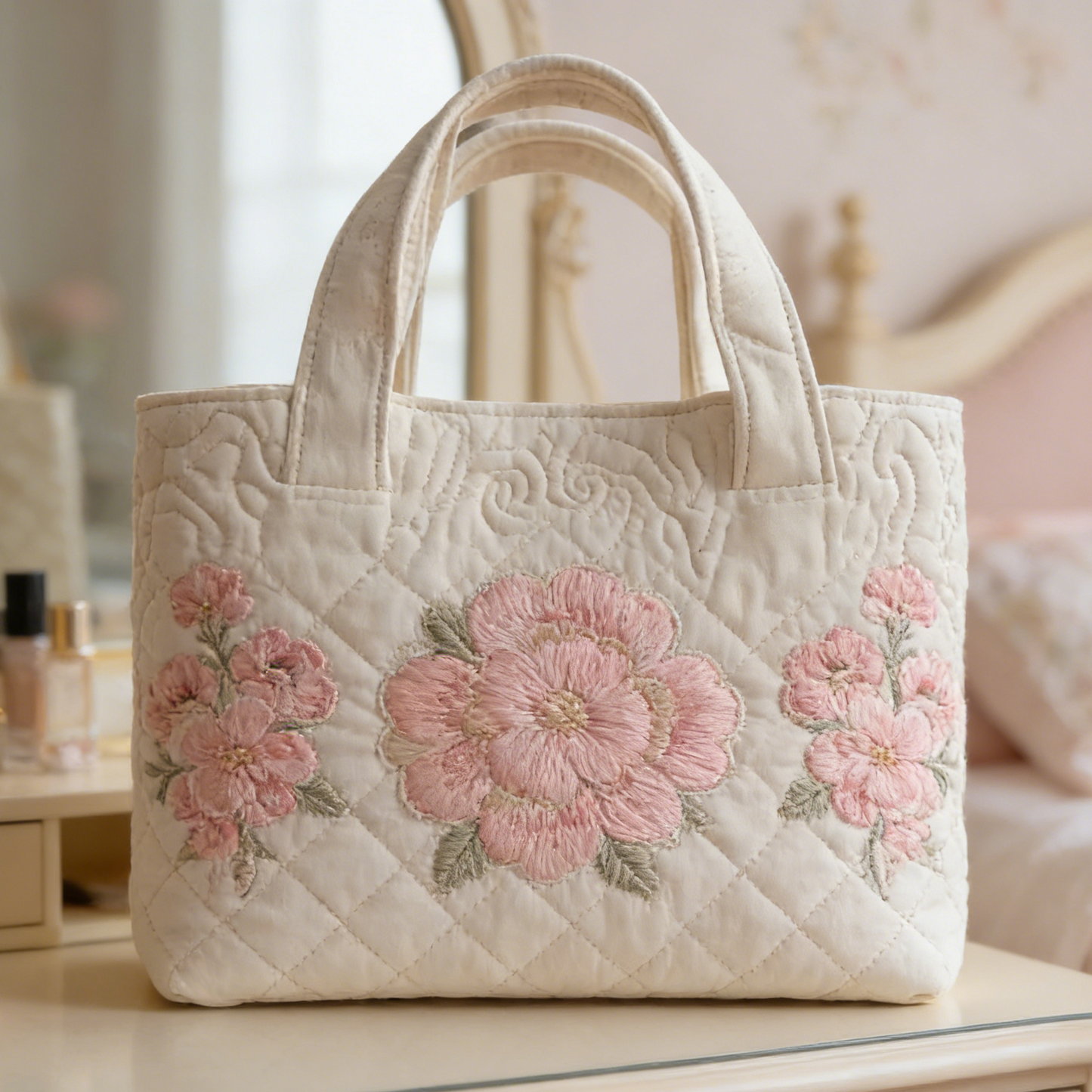 Blush Peony Quilted Tote Bag
