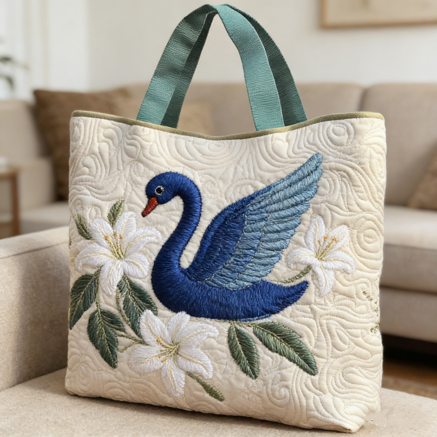 White Lily & Swan Quilted Tote Bag