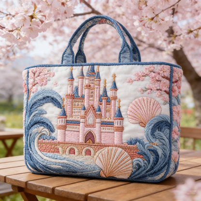Cherry Blossom Coastal Castle Quilted Tote Bag TS51600