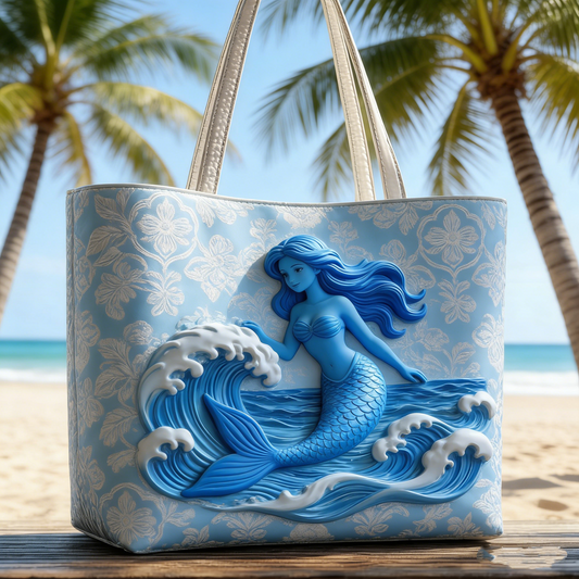 Coastal Mermaid Embossed  Quilted Tote Bag