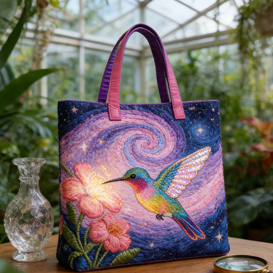 Galaxy Hummingbird Quilted Tote Bag