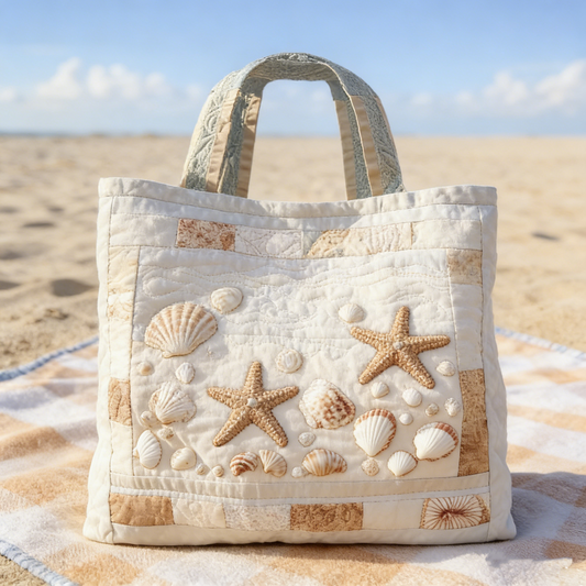 Sand-Tone Shell Quilted Tote Bag