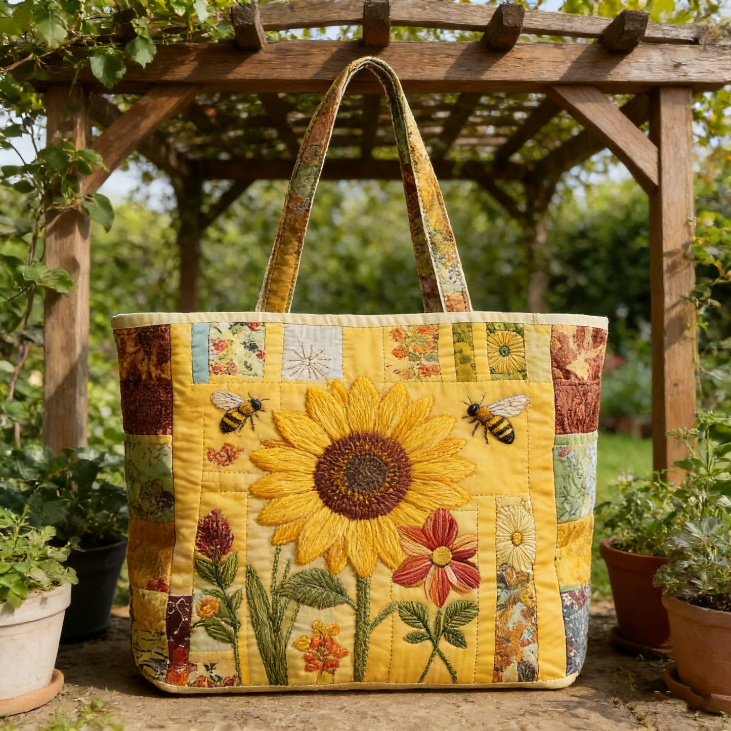 Sunflower & Bee Canvas Tote Bag