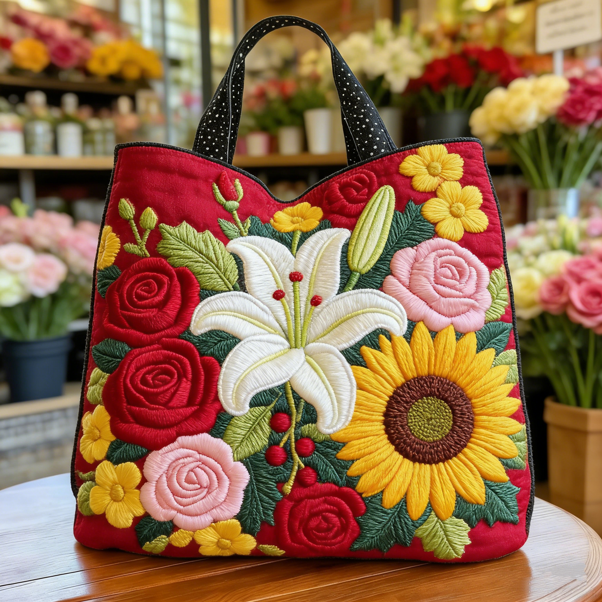 Vibrant Floral Quilted Tote Bag