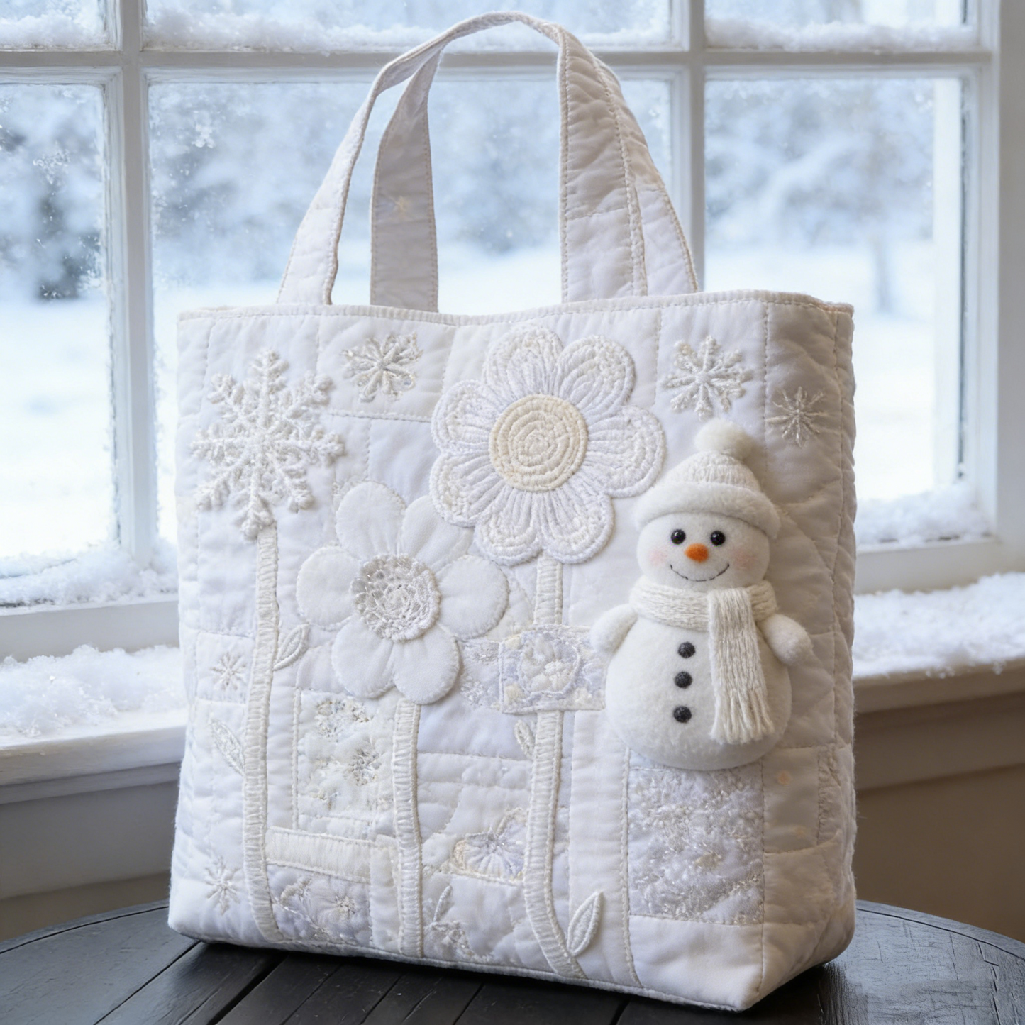Winter Snowman Quilted Tote Bag