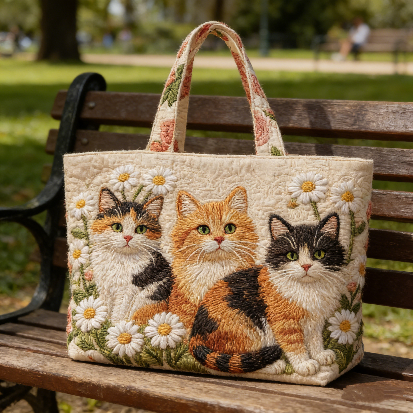 Sweet Cat-Daisy Quilted Tote Bag