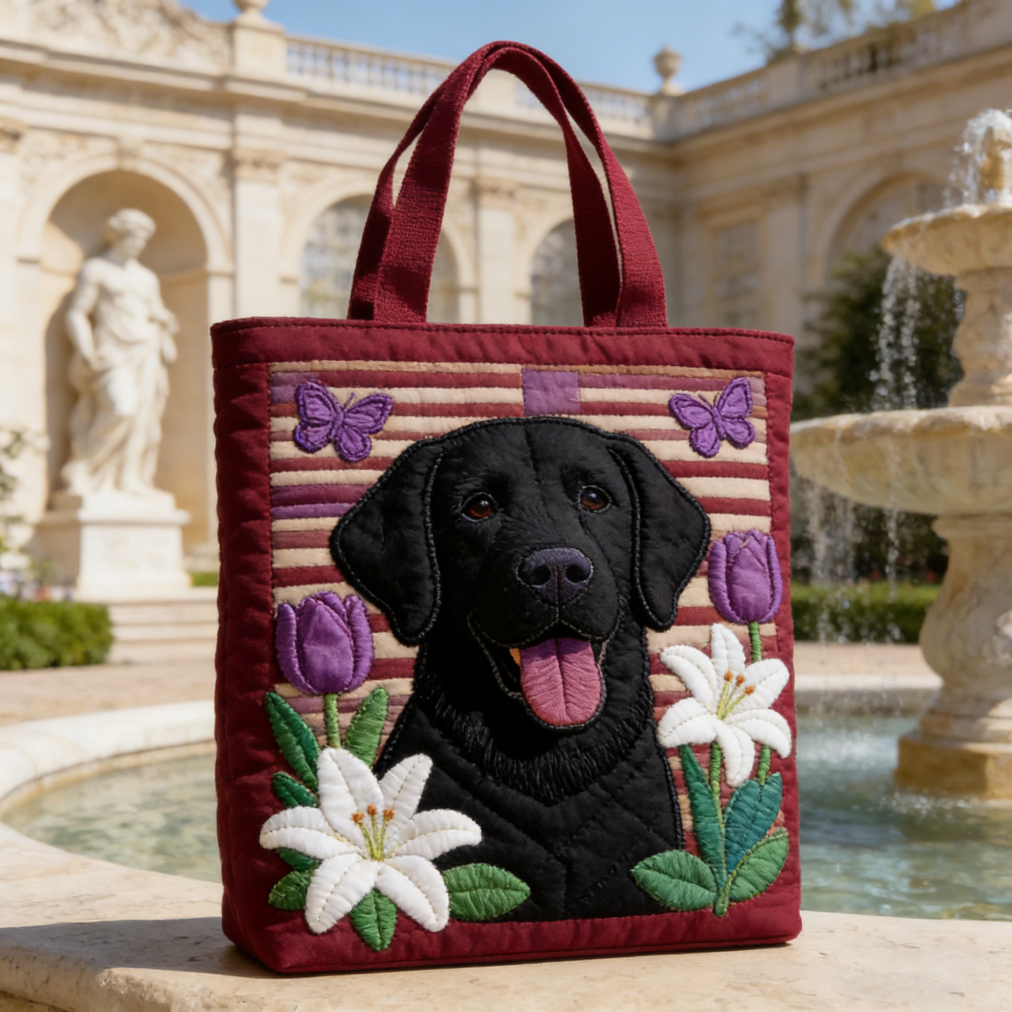 Palace Garden Pet Embroidery Canvas Tote Bag