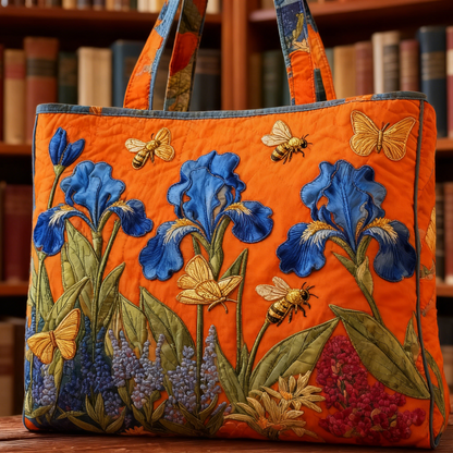 Orange Blue Iris Quilted Tote Bag