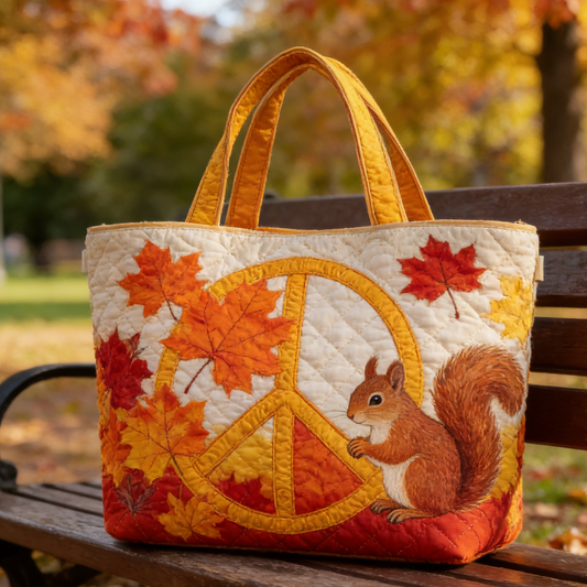 Autumn Maple Squirrel Quilted Tote Bag