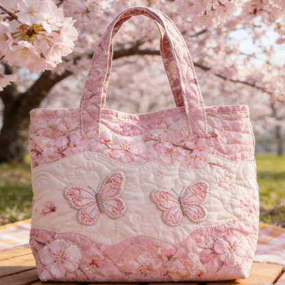 Pastel Pink Sakura Quilted Tote Bag
