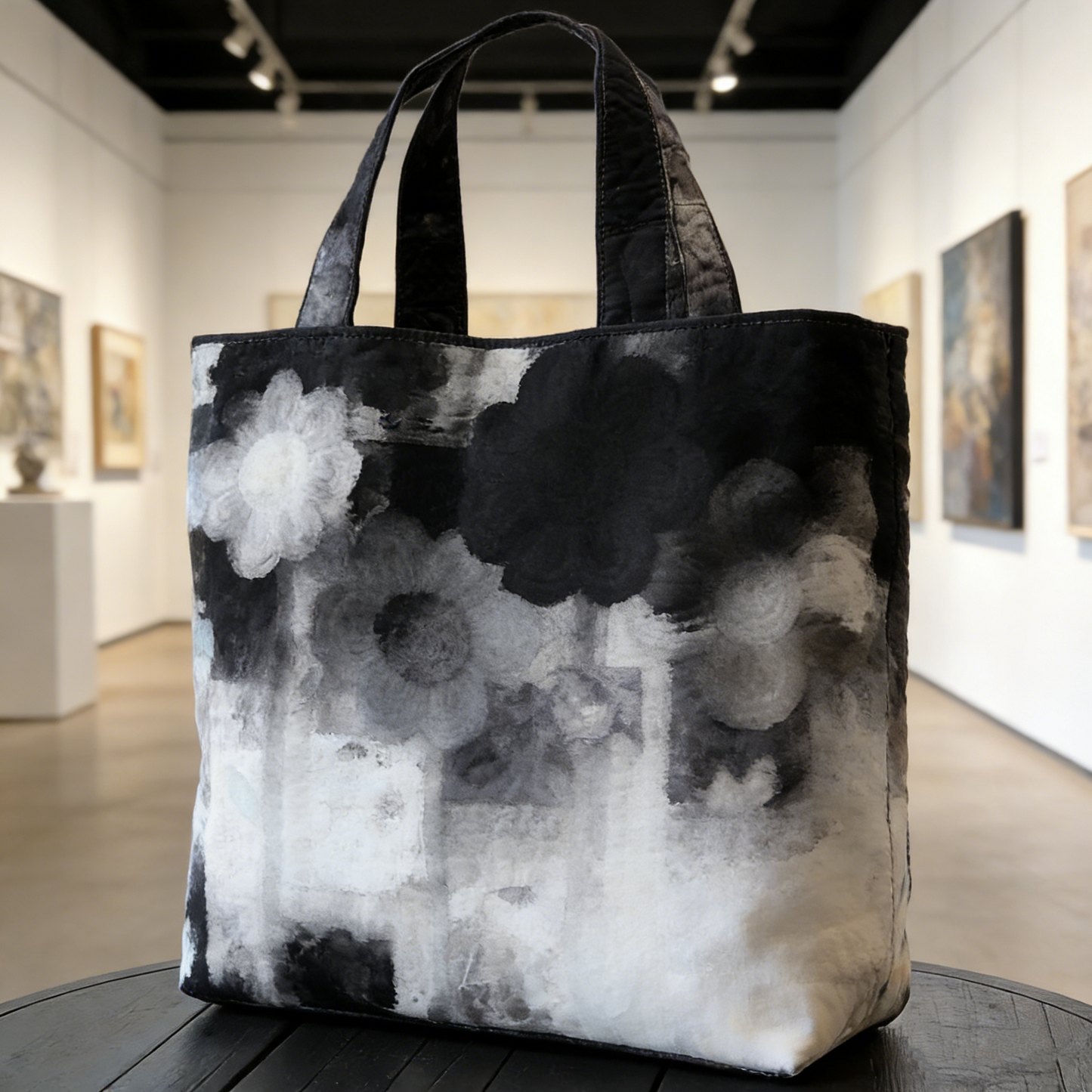 Ink-Wash Floral Quilted Tote Bag