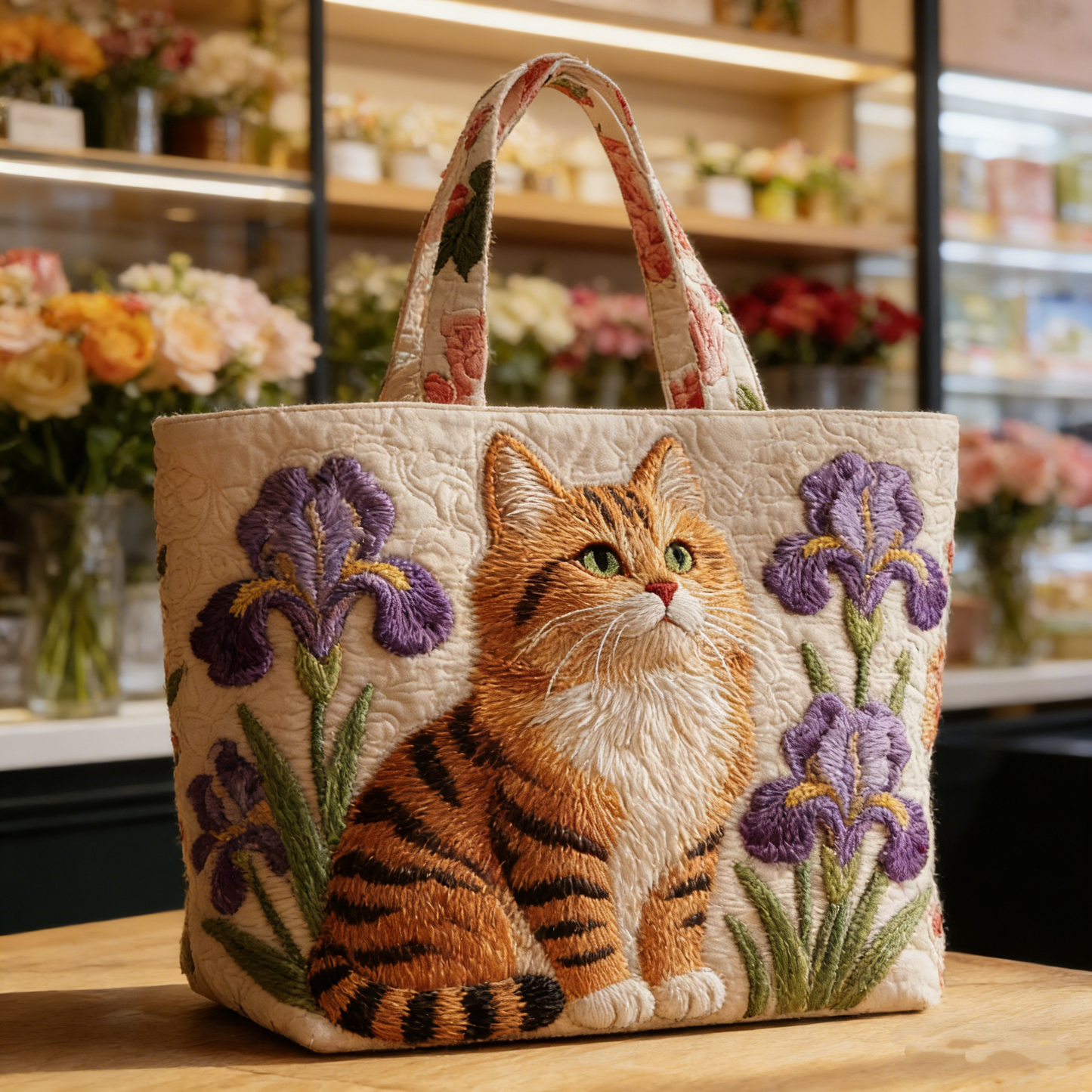 Sweet Cat Iris Quilted Tote Bag