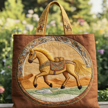 Quilted Silk Road Golden Steed Tote Bag Quilted Tote Bag