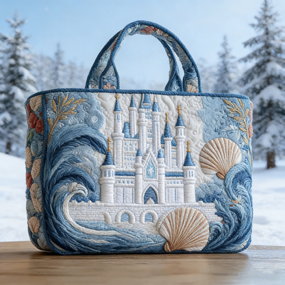 Winter Coastal Castle Quilted Tote Bag