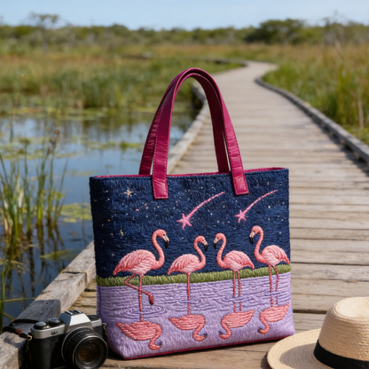Night Flamingo Quilted Tote Bag