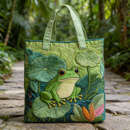 Frog Lily Pad Quilted Tote Bag