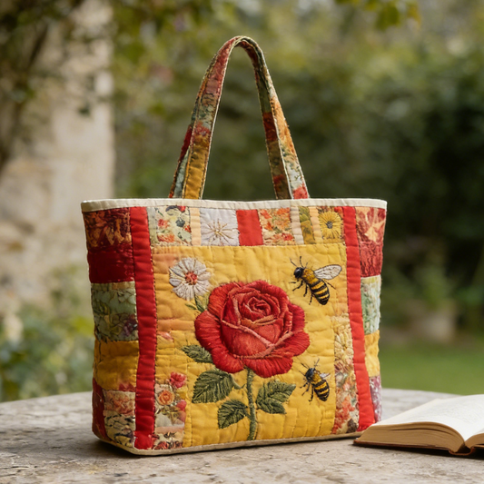 Rose-Themed Quilted Tote Bag