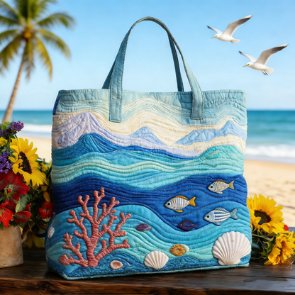 Gradient Wave & Marine Quilted Tote Bag