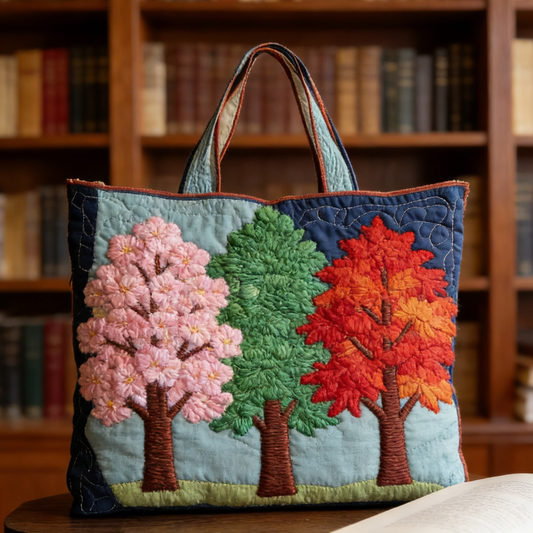 Four-Season Tree Quilted Tote Bag