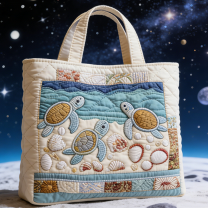Quilted Sea Turtle Tote Bag: Hand Stitched Ocean Magic for Your Daily Carry Quilted Tote Bag