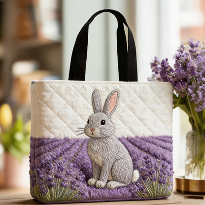 Stitched Lavender Bunny : Soft Purple & White Style with Romantic Vibes Quilted Tote Bag