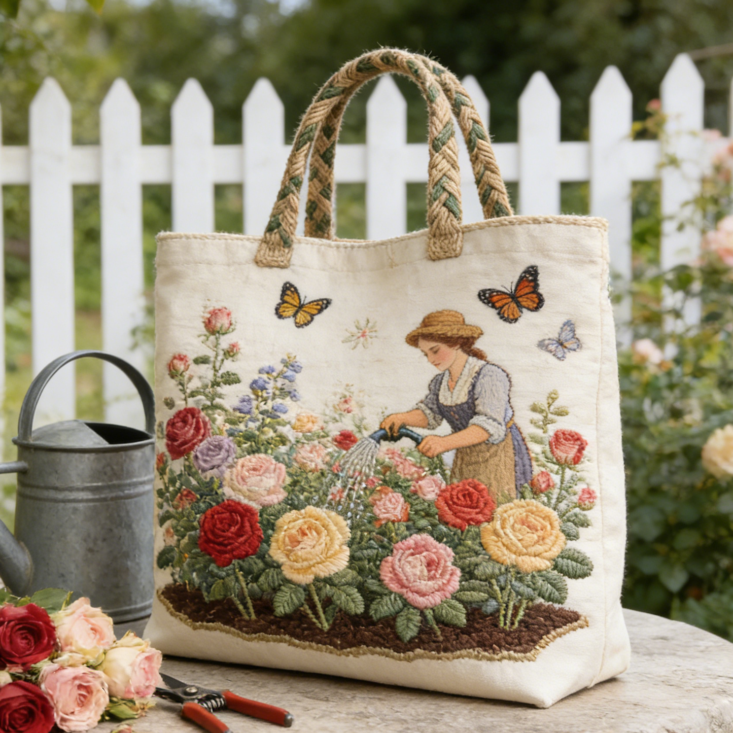 Gardener & Rose Quilted Tote Bag