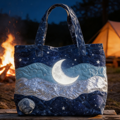 Moonlit Coastal Quilted Tote Bag
