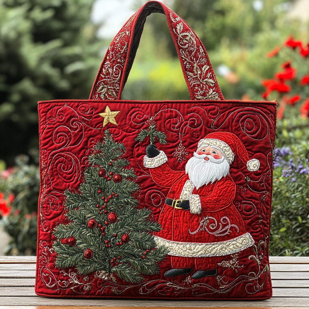 Santa Light Quilted Tote  Bag  Christmas bag