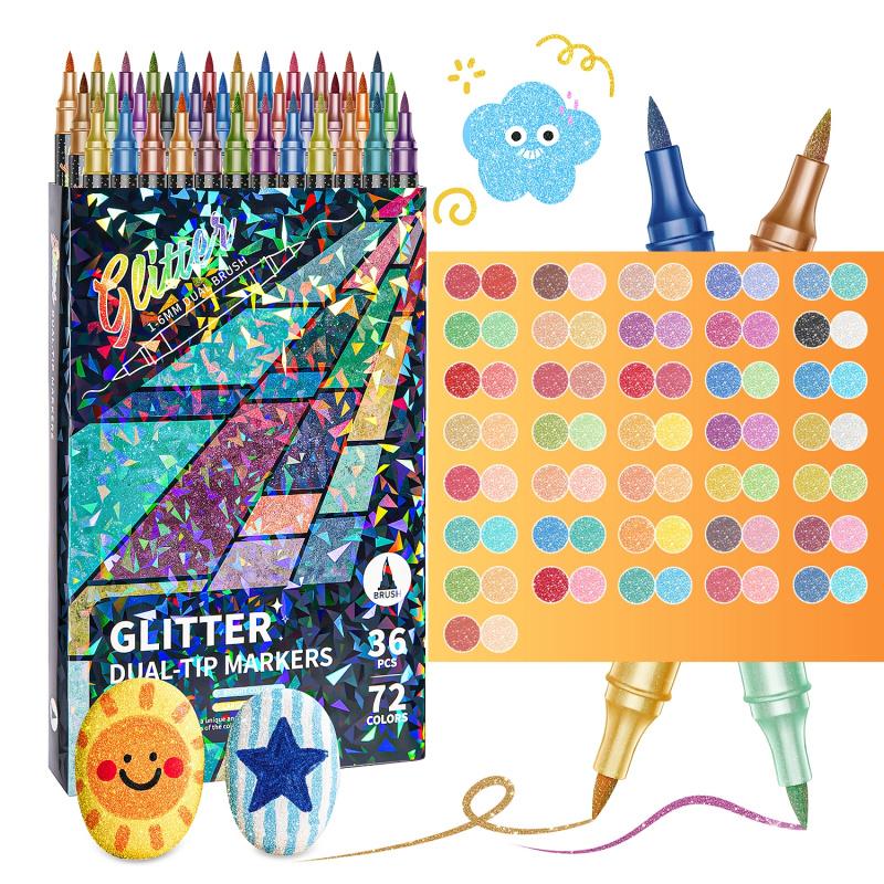 Glitter Effect Brush Markers : Create Sparkling Art Smoothly ( 24-96 Colors | Smooth No Clog | No Bleed Through ) 4