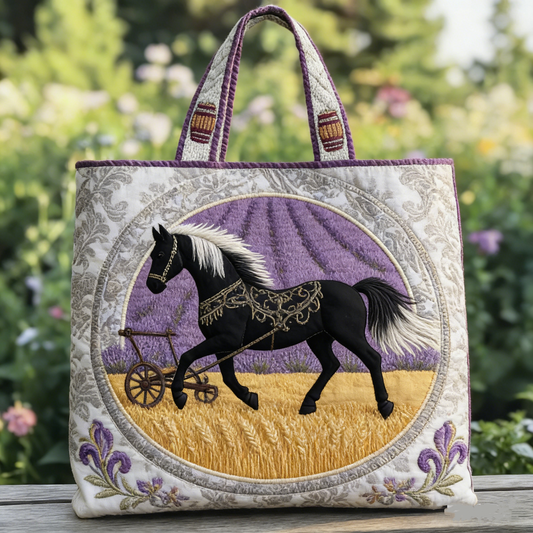 Quilted French Lavender Field Steed Tote Bag