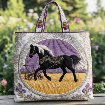 Quilted French Lavender Field Steed Tote Bag Quilted Tote Bag