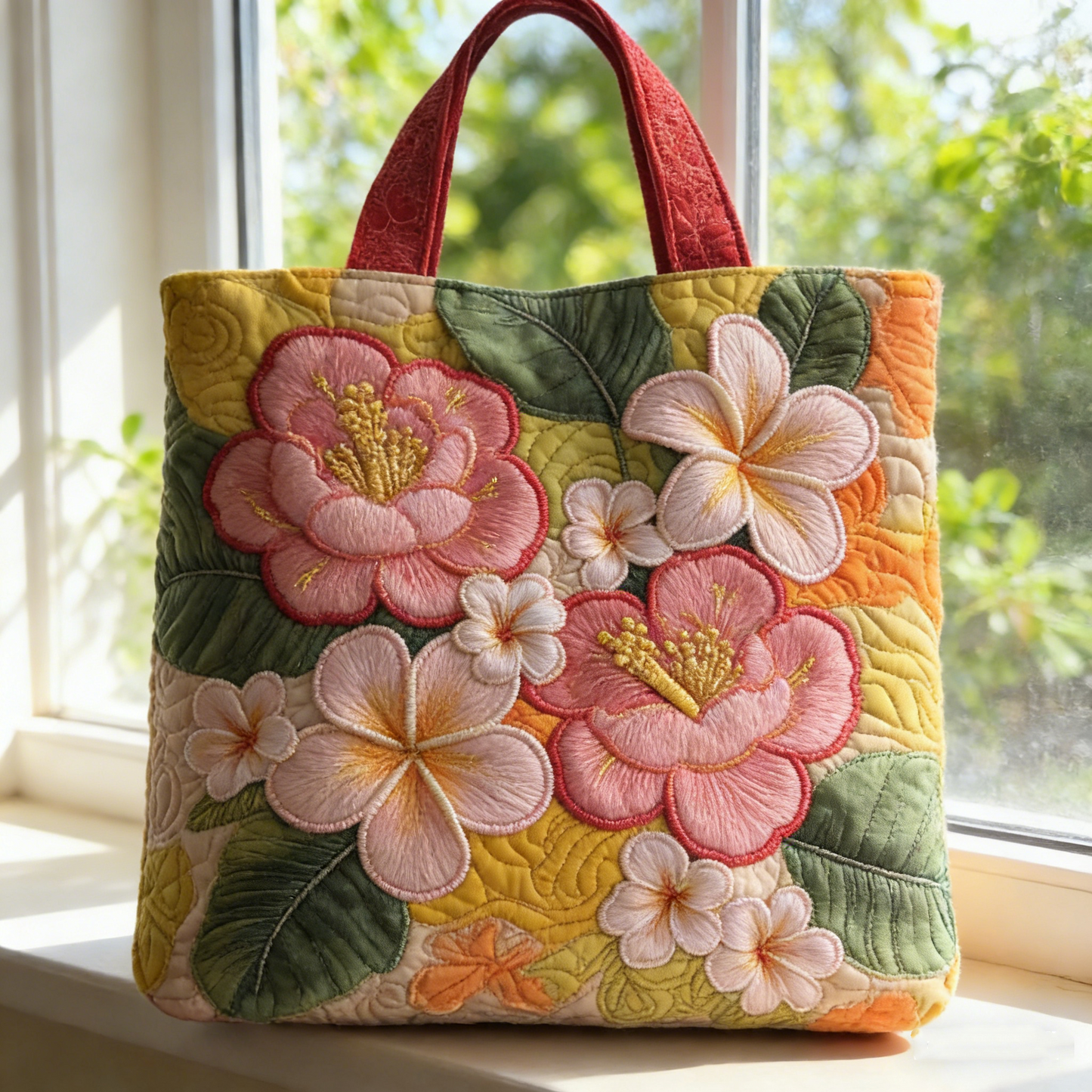Warm-Toned Floral Quilted Tote Bag EFGHDE392