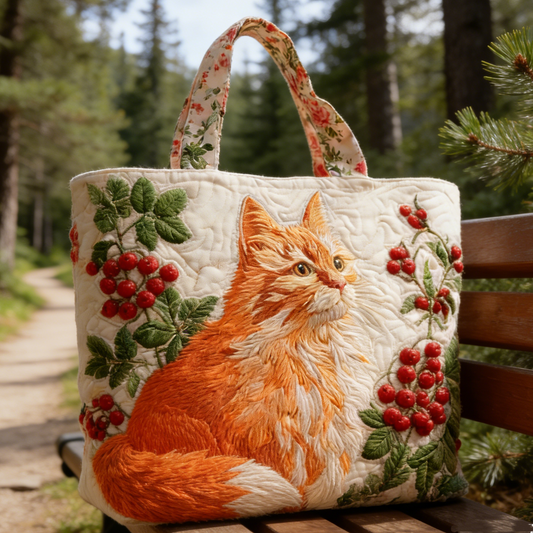 Ginger Cat & Berry Quilted Tote Bag atzn1473