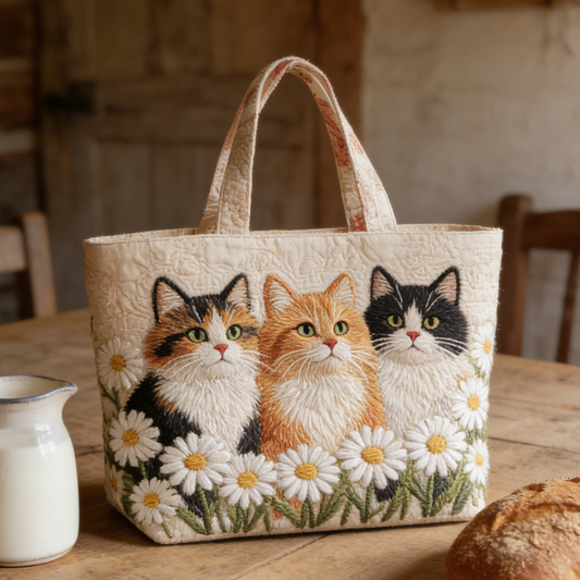Sweet Cat-Daisy Quilted Tote Bag