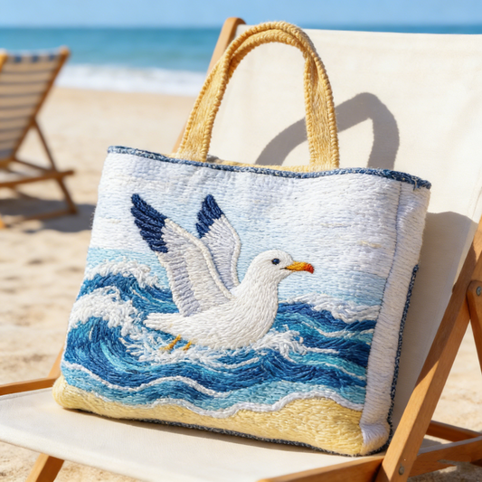 Coastal Seagull Quilted Tote Bag