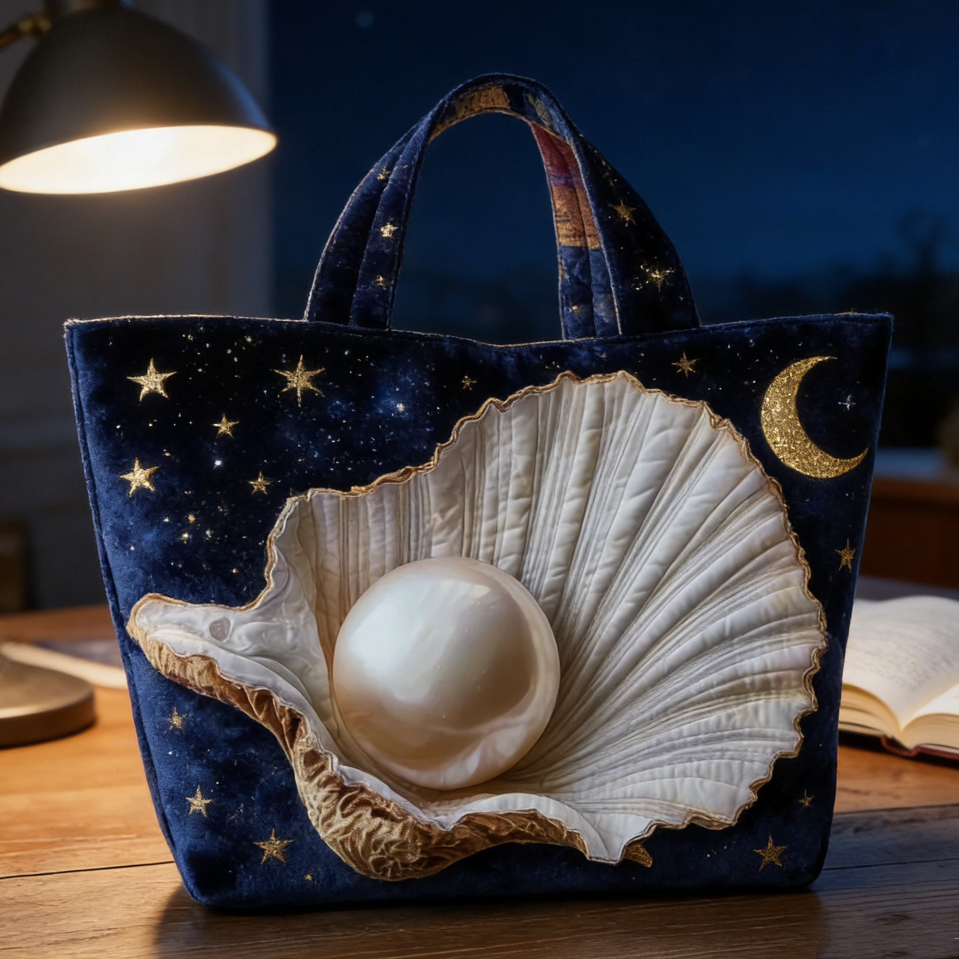 Starry Night Pearl & Shell Quilted Tote Bag EU52000