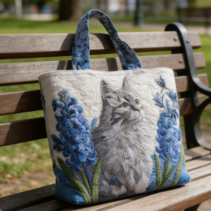 Gray Cat & Hyacinth sbvh6385 Quilted Tote Bag