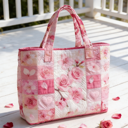 Blush Floral Quilted Tote Bag
