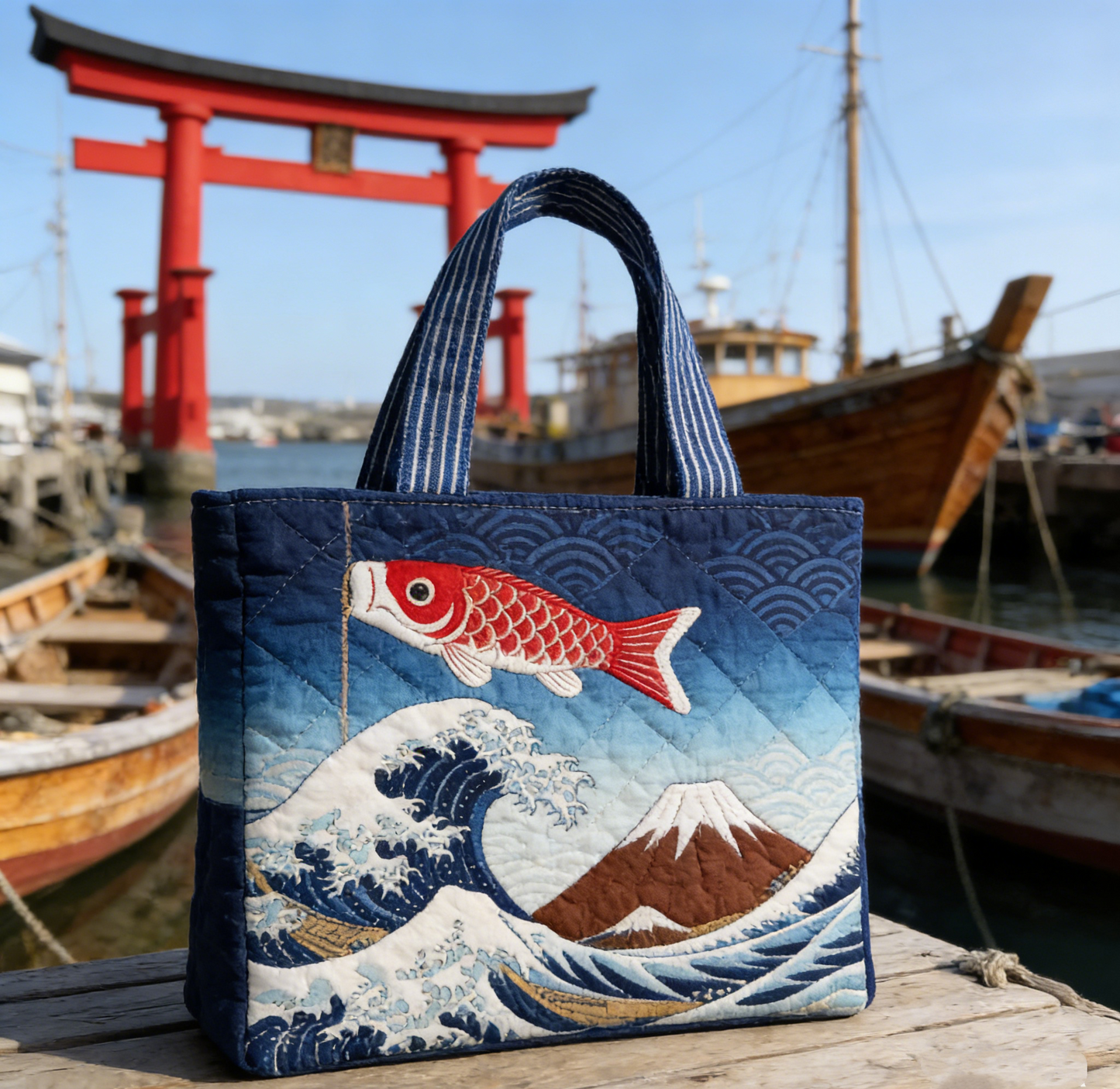 Ukiyo e Koi Quilted Tote Bag